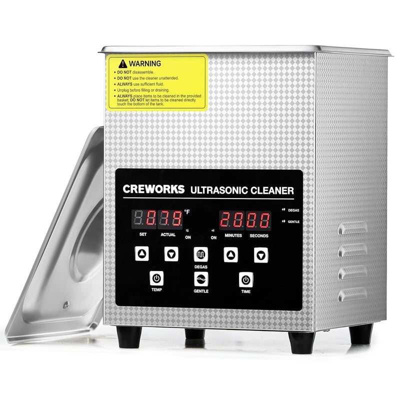 CREWORKS 2L Digital Ultrasonic Cleaner with Degas & Gentle Modes, 0.5 gal. Ultrasonic Cleaning Machine with 150W Heater & 1-30 min. Timer, 60W Professional Ultrasound Cleaner for Glasses Toys Tools - Image 1